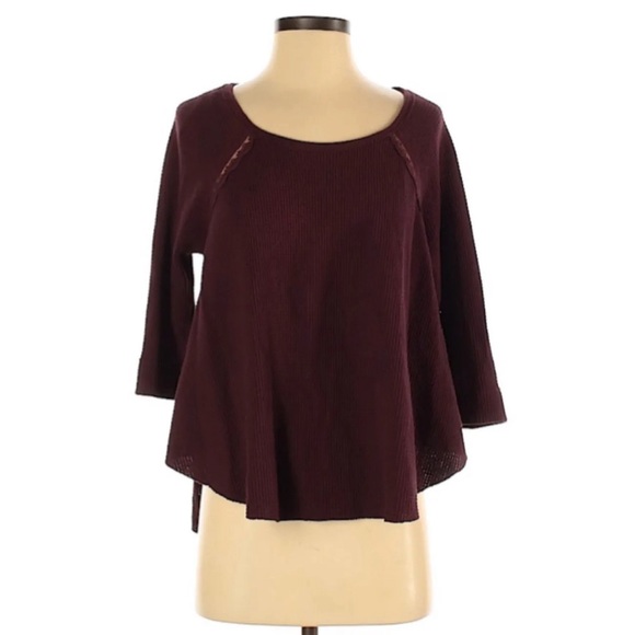Free People Maroon Open Back Lace Waffle Top Medium - Picture 3 of 10